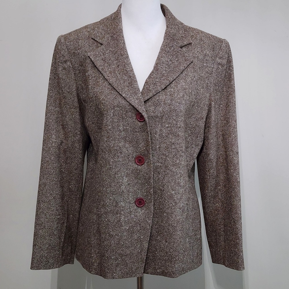 Louben Blazer Jacket Womens 10 Brown Wool Cashmere Tweed Professional Career